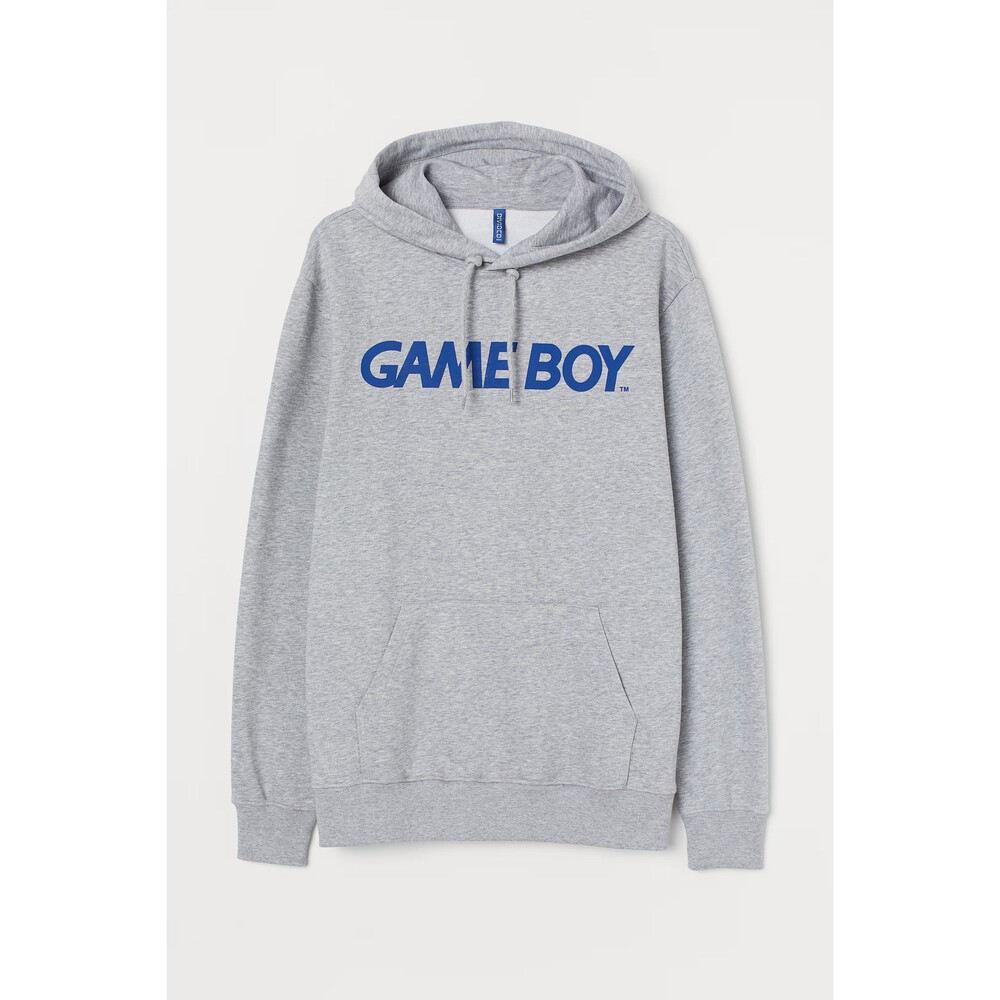 H&M GAME BOY Printed hoodie in Light grey marl